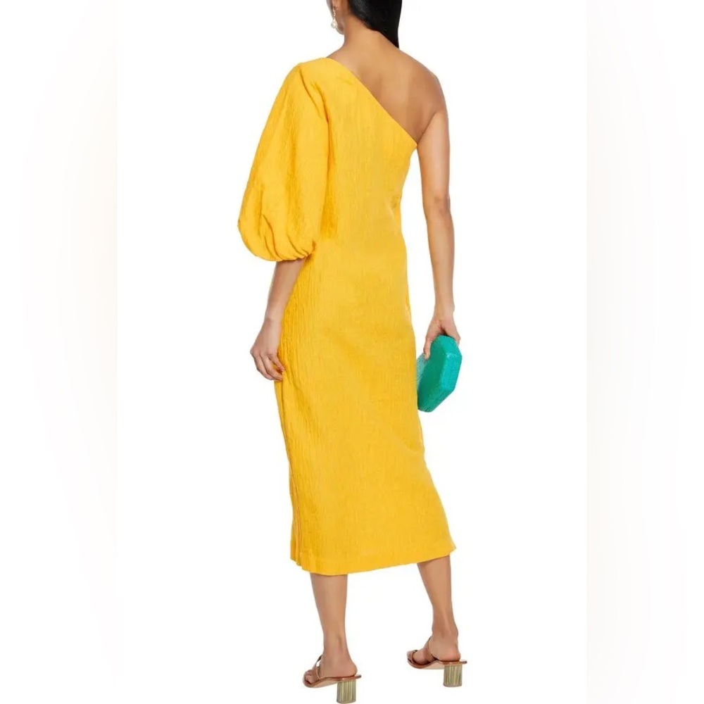 Mara Hoffman Emilie One-Shoulder Cotton Linen Cloqué Midi Dress Yellow Size 0 - Picture 2 of 10